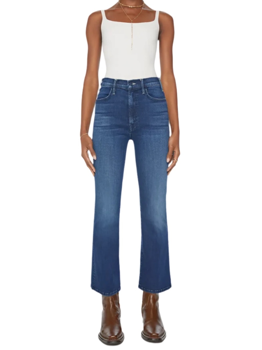 Mother Hustler Ankle Jeans in Heirloom High Rise Flare Stretch Cotton Denim 27